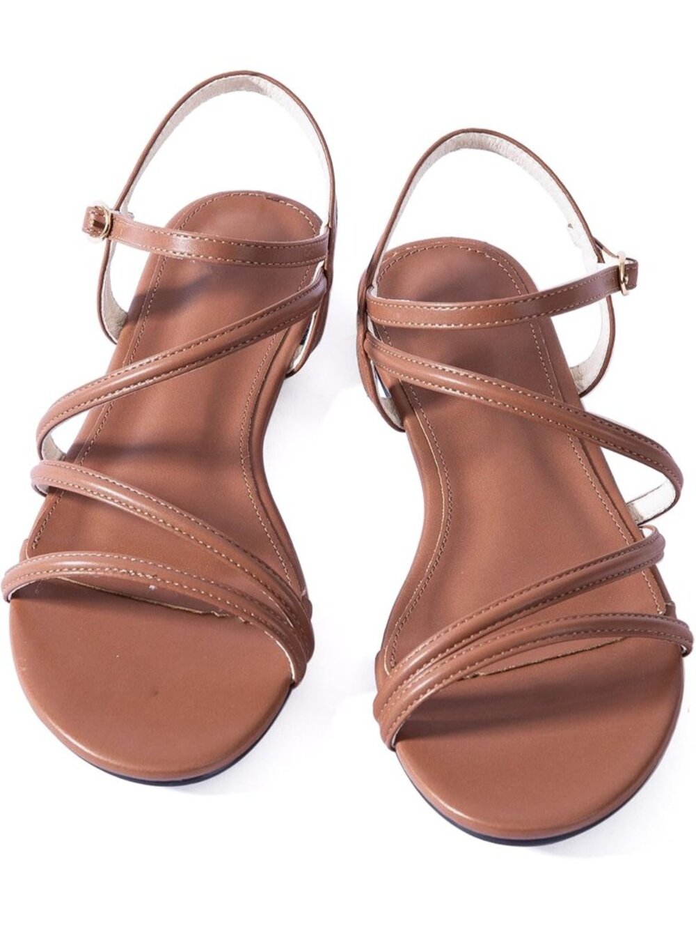 🆕Women's Brown Flat Sandals Strappy Gladiator Ankle Strap Open Toe